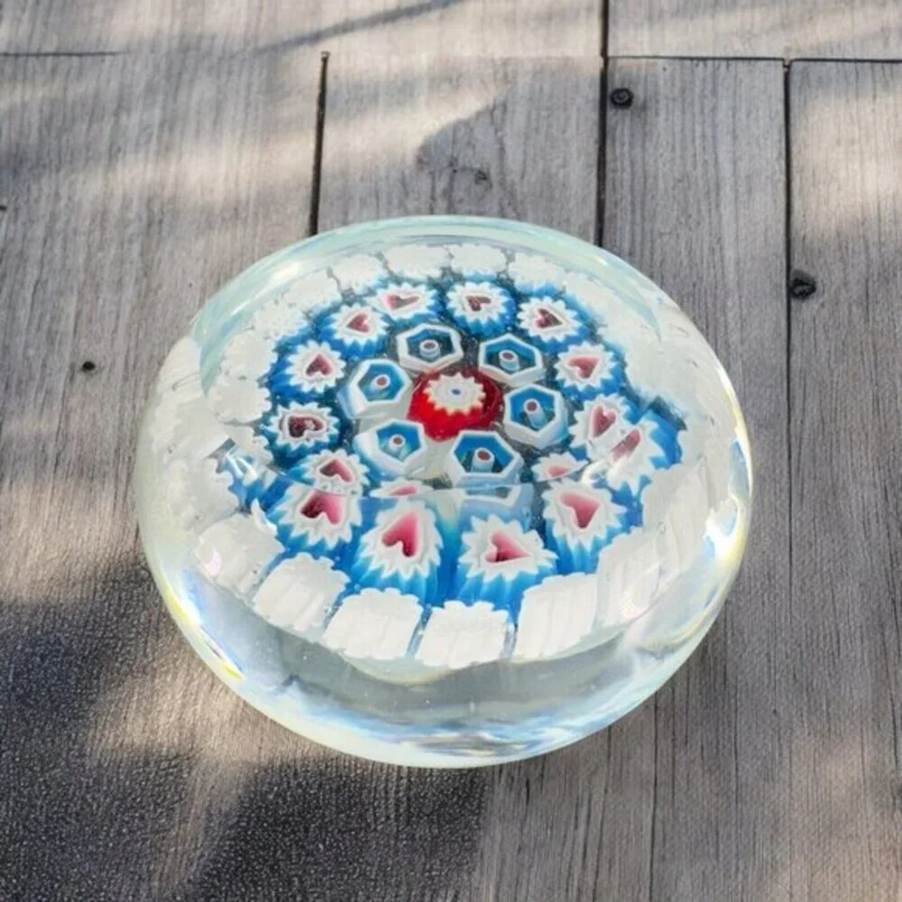 Murano Round Italian‎ Venetian Glass Paperweight Hand Blown Glass Millefiori VTG